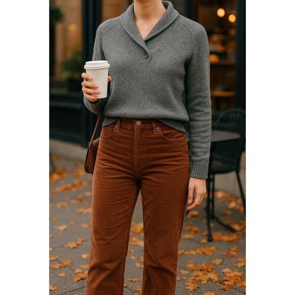 Levi’s Premium Ribcage Straight Ankle Pants Women’s 28 Brown Corduroy Button Fly - Picture 1 of 15